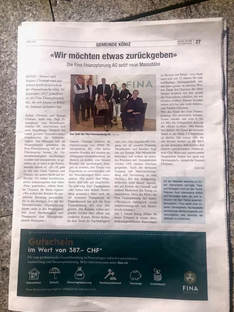 FINA in der Presse, Könizer Zeitung